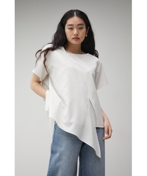 AZUL by moussy（アズールバイマウジー）の「2WAY SIDE TIE BLOUSE/2WAYサイドタイブラウス（Tシャツ/カットソー・レディース・ブラック/オフホワイト/ライトグリーン・SMALL/MEDIUM）」の4枚目の写真