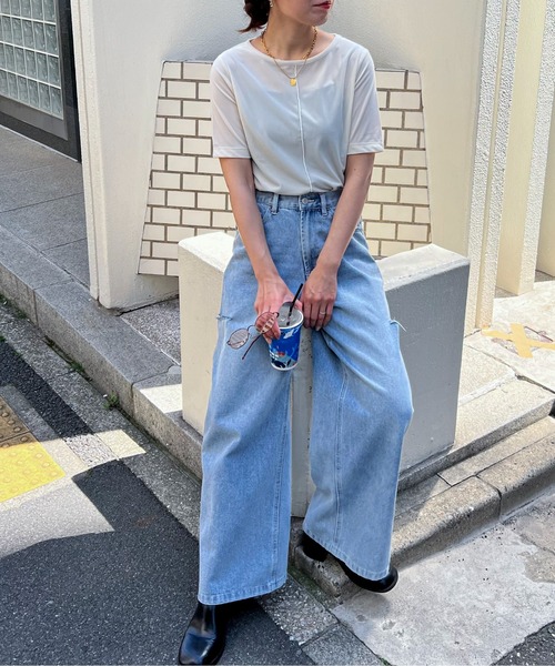 feepur(フェピュール)の「シアーベロアTee(Tシャツ/カットソー・レディース・ネイビー/グリーン/オフホワイト・MEDIUM)」の4枚目の写真