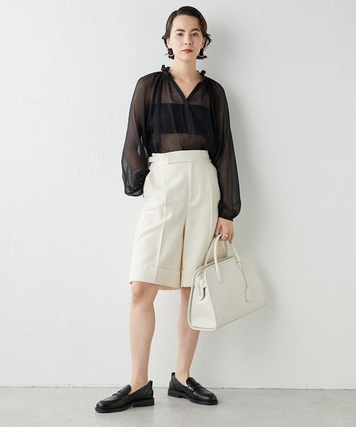 Whim Gazette（ウィムガゼット）の「シルクコットンギャザーブラウス（シャツ/ブラウス・レディース・オフホワイト/ブラック・FREE）」の10枚目の写真