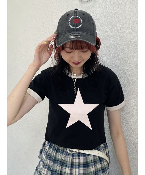 jouetie（ジュエティ）の「スタークロップドTシャツ（Tシャツ/カットソー・レディース・ブラック/オフホワイト/グリーン・MEDIUM）」の22枚目の写真