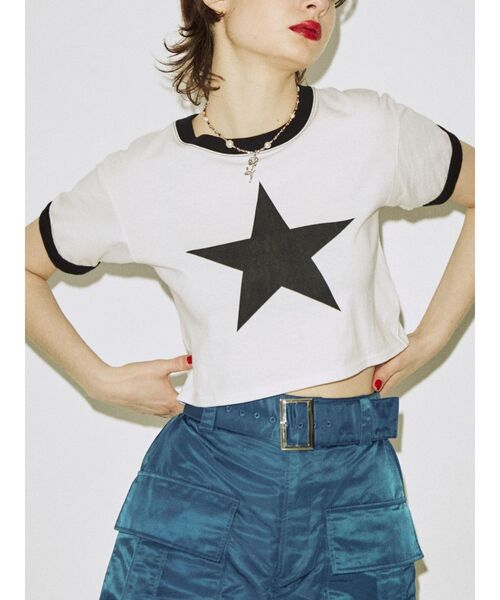 jouetie（ジュエティ）の「スタークロップドTシャツ（Tシャツ/カットソー・レディース・ブラック/オフホワイト/グリーン・MEDIUM）」の19枚目の写真