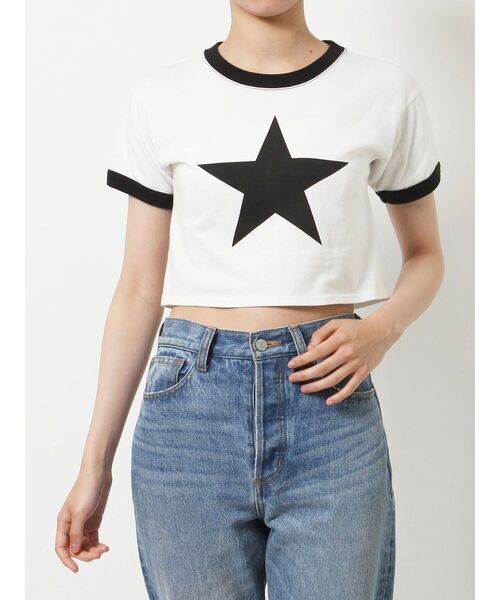 jouetie（ジュエティ）の「スタークロップドTシャツ（Tシャツ/カットソー・レディース・ブラック/オフホワイト/グリーン・MEDIUM）」の6枚目の写真