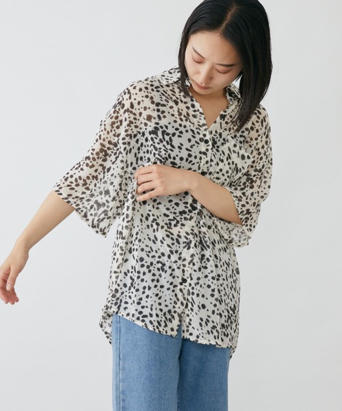 ◆美品◆Sov. ソブ ダルメシアン柄 シアー プリーツ ブラウス 38 Sov. ソブ ダルメシアン柄 シアー プリーツ ブラウス 36