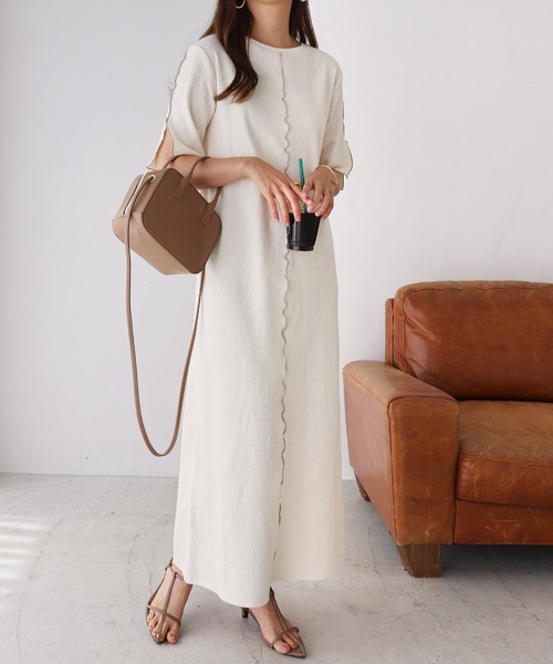 andme(アンドミー)の「楊柳配色メロー半袖ワンピース(ワンピース・レディース・ブラック/ベージュ/キナリ/ブルー/ライム・FREE)」の6枚目の写真