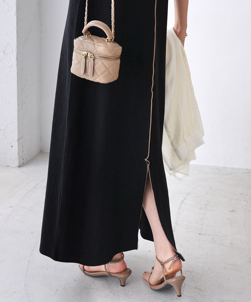 andme(アンドミー)の「楊柳配色メロー半袖ワンピース(ワンピース・レディース・ブラック/ベージュ/キナリ/ブルー/ライム・FREE)」の10枚目の写真