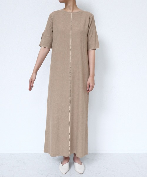 andme(アンドミー)の「楊柳配色メロー半袖ワンピース(ワンピース・レディース・ブラック/ベージュ/キナリ/ブルー/ライム・FREE)」の17枚目の写真