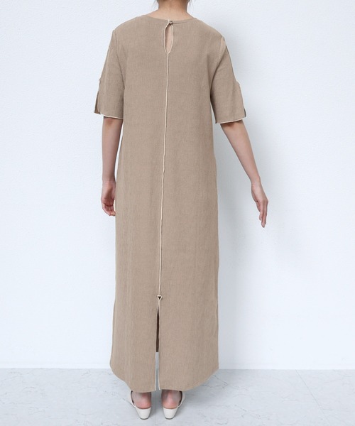 andme(アンドミー)の「楊柳配色メロー半袖ワンピース(ワンピース・レディース・ブラック/ベージュ/キナリ/ブルー/ライム・FREE)」の18枚目の写真