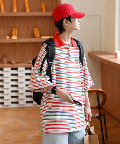 MGV（エムジーヴィー）の「マルチボーダーワンポイントポロシャツ（ポロシャツ・メンズ・レッド/グリーン・MEDIUM/LARGE/X-LARGE）」の4枚目の写真