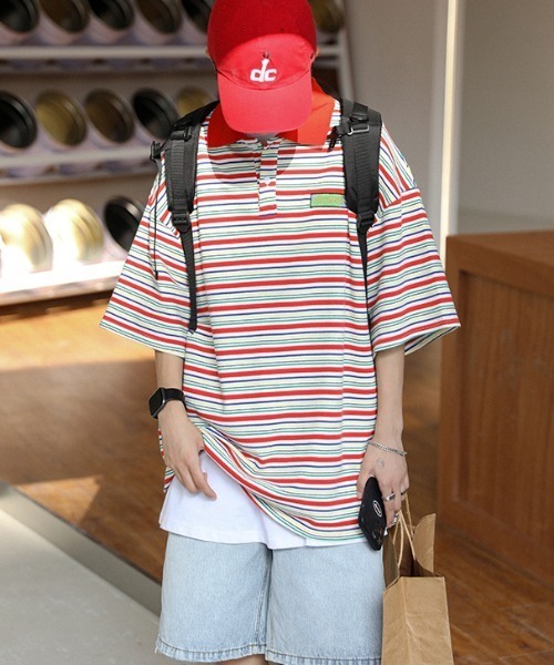 MGV（エムジーヴィー）の「マルチボーダーワンポイントポロシャツ（ポロシャツ・メンズ・レッド/グリーン・MEDIUM/LARGE/X-LARGE）」の6枚目の写真