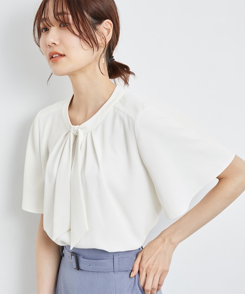 ROPE' PICNIC（ロペピクニック）の「洗える/ボウタイハーフスリーブブラウス（シャツ/ブラウス・レディース・ライトグレー/ブラック/オフホワイト・38）」の2枚目の写真