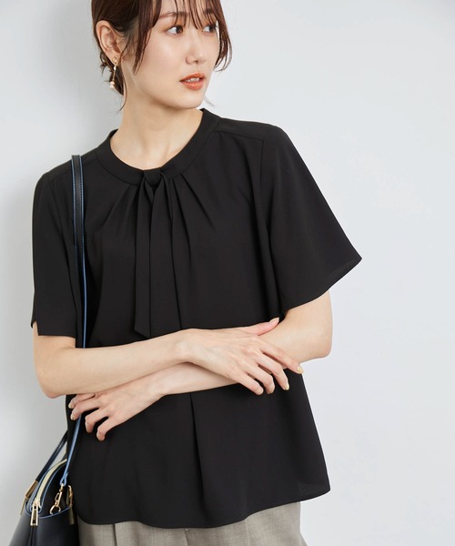 ROPE' PICNIC（ロペピクニック）の「洗える/ボウタイハーフスリーブブラウス（シャツ/ブラウス・レディース・ライトグレー/ブラック/オフホワイト・38）」の4枚目の写真