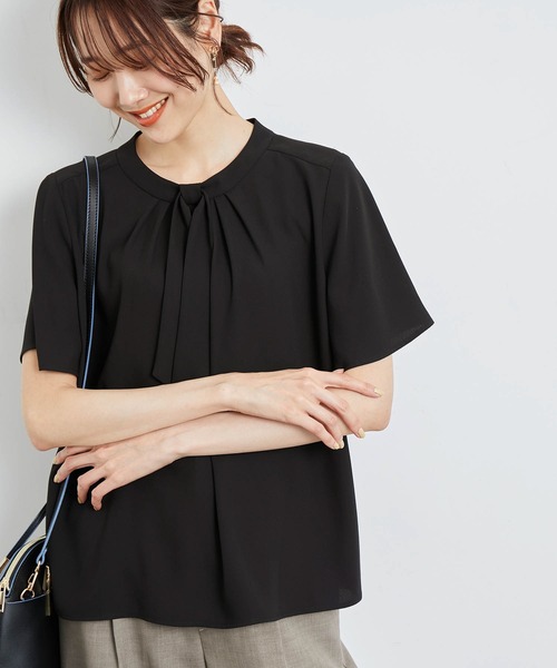 ROPE' PICNIC（ロペピクニック）の「洗える/ボウタイハーフスリーブブラウス（シャツ/ブラウス・レディース・ライトグレー/ブラック/オフホワイト・38）」の5枚目の写真