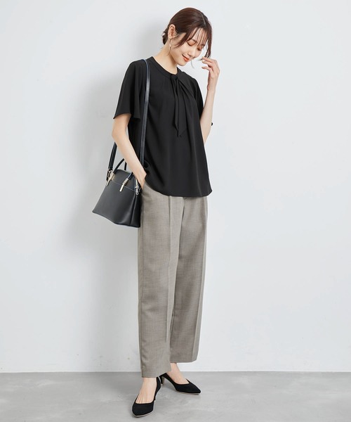 ROPE' PICNIC（ロペピクニック）の「洗える/ボウタイハーフスリーブブラウス（シャツ/ブラウス・レディース・ライトグレー/ブラック/オフホワイト・38）」の7枚目の写真