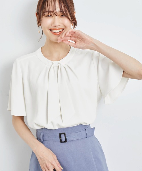 ROPE' PICNIC（ロペピクニック）の「洗える/ボウタイハーフスリーブブラウス（シャツ/ブラウス・レディース・ライトグレー/ブラック/オフホワイト・38）」の14枚目の写真