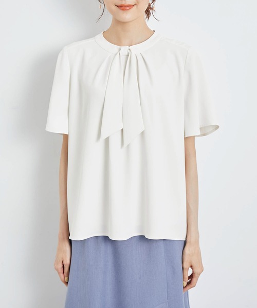 ROPE' PICNIC（ロペピクニック）の「洗える/ボウタイハーフスリーブブラウス（シャツ/ブラウス・レディース・ライトグレー/ブラック/オフホワイト・38）」の18枚目の写真
