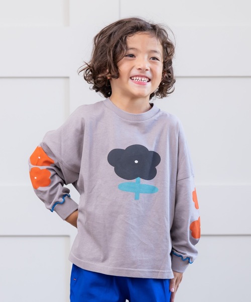 HOGAN RANCH WEAR（ホーガンランチウエア）の「ソデリブビッグロンT/前後プリント（90～140cm)（Tシャツ/カットソー・キッズ・グレー/オレンジ/オフホワイト・140/100/120/130/110/90）」の3枚目の写真