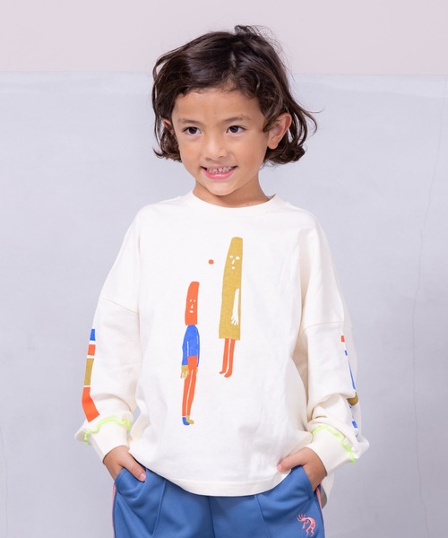 HOGAN RANCH WEAR（ホーガンランチウエア）の「ソデリブビッグロンT/前後プリント（90～140cm)（Tシャツ/カットソー・キッズ・グレー/オレンジ/オフホワイト・140/100/120/130/110/90）」の2枚目の写真