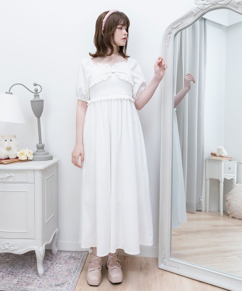 セール】胸元リボンシャーリングワンピース（ワンピース