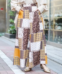 パッチワークプリントワイドパンツ