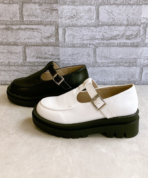 Noubel Voug Relax（ヌーベルヴォーグリラックス）の「T字 ストラップ トラックソール ローファー（ローファー・レディース・ブラック/ホワイト・S/M/L/LL/3L）」の4枚目の写真