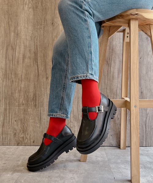 Noubel Voug Relax（ヌーベルヴォーグリラックス）の「T字 ストラップ トラックソール ローファー（ローファー・レディース・ブラック/ホワイト・S/M/L/LL/3L）」の6枚目の写真