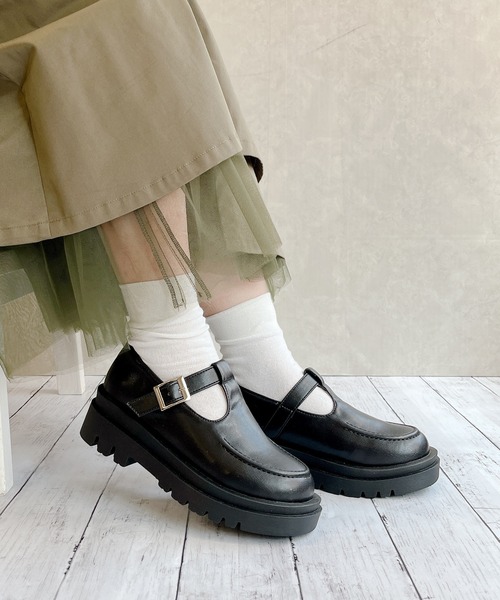 Noubel Voug Relax（ヌーベルヴォーグリラックス）の「T字 ストラップ トラックソール ローファー（ローファー・レディース・ブラック/ホワイト・S/M/L/LL/3L）」の7枚目の写真