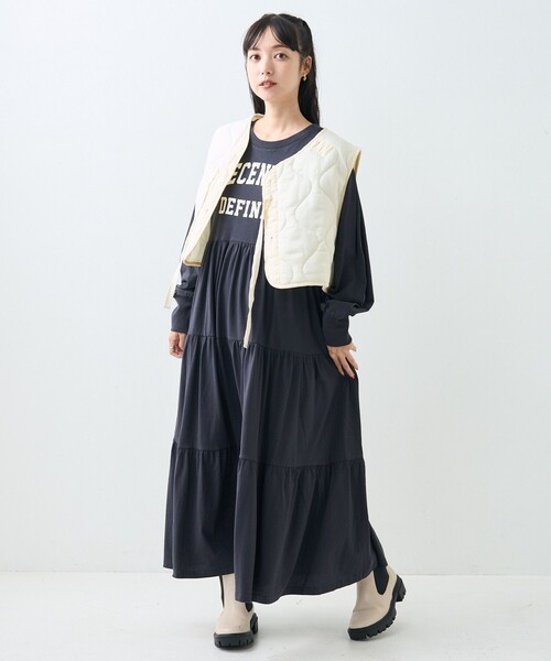 FREAK'S STORE（フリークスストア）の「ウエスト 切替 ティアード ワンピース/長袖ワンピース（ワンピース・レディース・ナチュラル/チャコールグレー/レッド・ﾌﾘ-）」の4枚目の写真