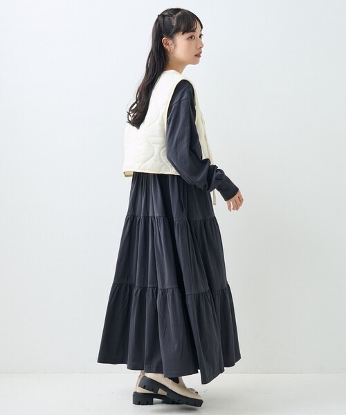 FREAK'S STORE（フリークスストア）の「ウエスト 切替 ティアード ワンピース/長袖ワンピース（ワンピース・レディース・ナチュラル/チャコールグレー/レッド・ﾌﾘ-）」の6枚目の写真