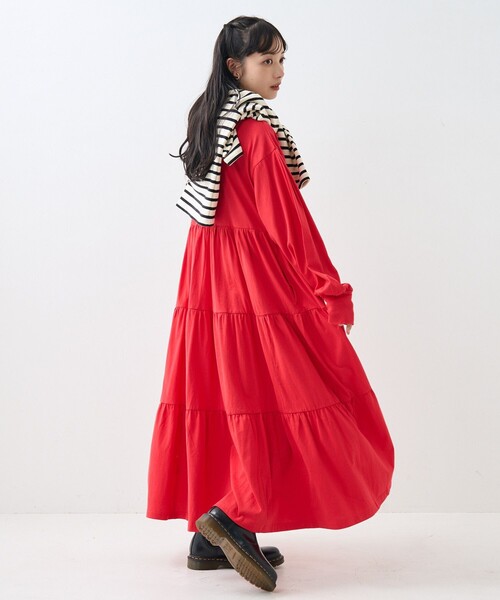 FREAK'S STORE（フリークスストア）の「ウエスト 切替 ティアード ワンピース/長袖ワンピース（ワンピース・レディース・ナチュラル/チャコールグレー/レッド・ﾌﾘ-）」の10枚目の写真