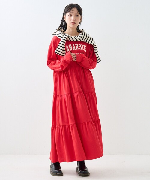 FREAK'S STORE（フリークスストア）の「ウエスト 切替 ティアード ワンピース/長袖ワンピース（ワンピース・レディース・ナチュラル/チャコールグレー/レッド・ﾌﾘ-）」の11枚目の写真