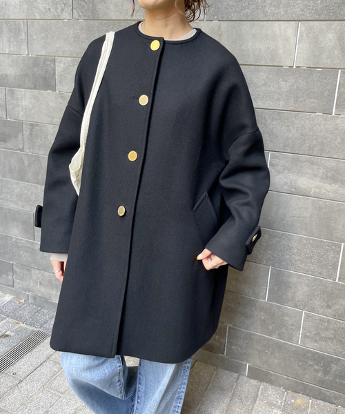 トラディショナルウェザーウェア　ダブルフェイスノーカラージャケット　ネイビー トラディショナルウェザーウェア ダブルフェイスノーカラージャケット