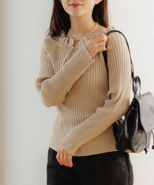 flower(フラワー)の「スパークルリブニット3(ニット/セーター・レディース・ブルー/ブラウン/ベージュ・FREE)」の2枚目の写真