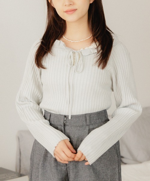 flower(フラワー)の「スパークルリブニット3(ニット/セーター・レディース・ブルー/ブラウン/ベージュ・FREE)」の3枚目の写真