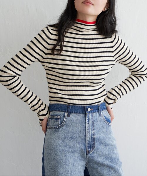 VENCEEXCHANGE(ヴァンスエクスチェンジ)の「ハイゲージリブ配色プルオーバー(ニット/セーター・レディース・ブラック/その他2/オフホワイト/グレー・FREE)」の4枚目の写真