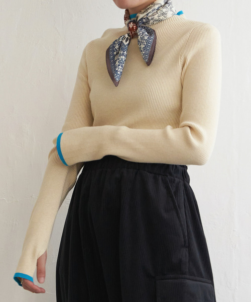 VENCEEXCHANGE(ヴァンスエクスチェンジ)の「ハイゲージリブ配色プルオーバー(ニット/セーター・レディース・ブラック/その他2/オフホワイト/グレー・FREE)」の2枚目の写真