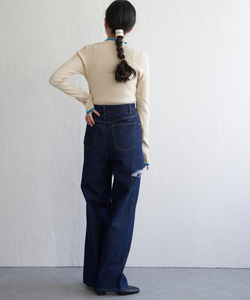 VENCEEXCHANGE(ヴァンスエクスチェンジ)の「ハイゲージリブ配色プルオーバー(ニット/セーター・レディース・ブラック/その他2/オフホワイト/グレー・FREE)」の5枚目の写真