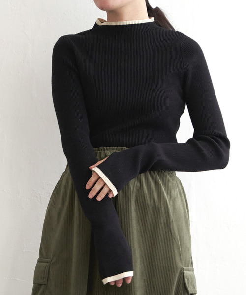 VENCEEXCHANGE(ヴァンスエクスチェンジ)の「ハイゲージリブ配色プルオーバー(ニット/セーター・レディース・ブラック/その他2/オフホワイト/グレー・FREE)」の11枚目の写真