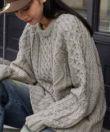 ビッグシルエットフィッシャーマンケーブルウォッシャブルニット