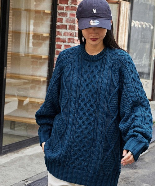 ビッグシルエットフィッシャーマンケーブルウォッシャブルニット