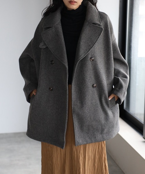 r.(アールドット)の「2way スタンドカラーPコート(ピーコート・レディース・ライトベージュ/アイボリー/グレイッシュベージュ/ダークブラウン/ブラック・FREE)」の5枚目の写真