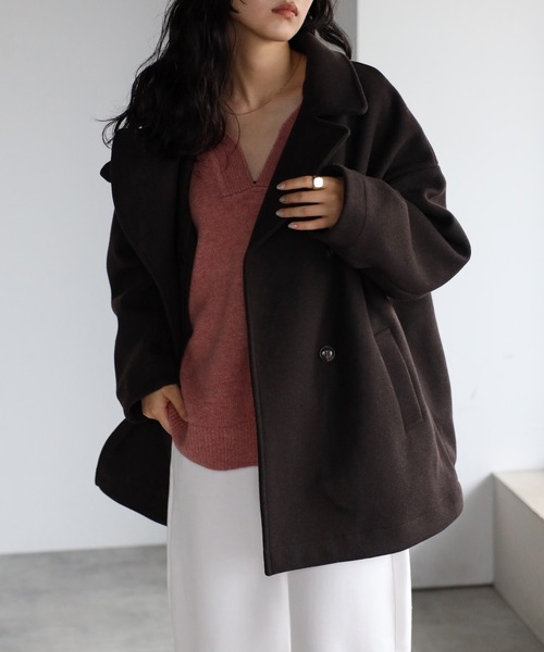 r.(アールドット)の「2way スタンドカラーPコート(ピーコート・レディース・ライトベージュ/アイボリー/グレイッシュベージュ/ダークブラウン/ブラック・FREE)」の9枚目の写真