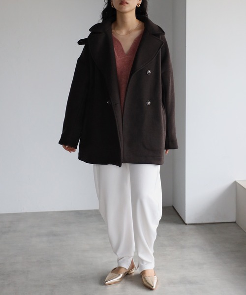 r.(アールドット)の「2way スタンドカラーPコート(ピーコート・レディース・ライトベージュ/アイボリー/グレイッシュベージュ/ダークブラウン/ブラック・FREE)」の12枚目の写真