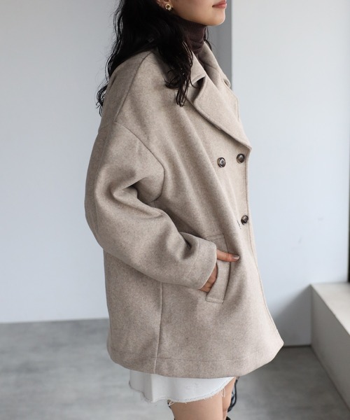 r.(アールドット)の「2way スタンドカラーPコート(ピーコート・レディース・ライトベージュ/アイボリー/グレイッシュベージュ/ダークブラウン/ブラック・FREE)」の15枚目の写真