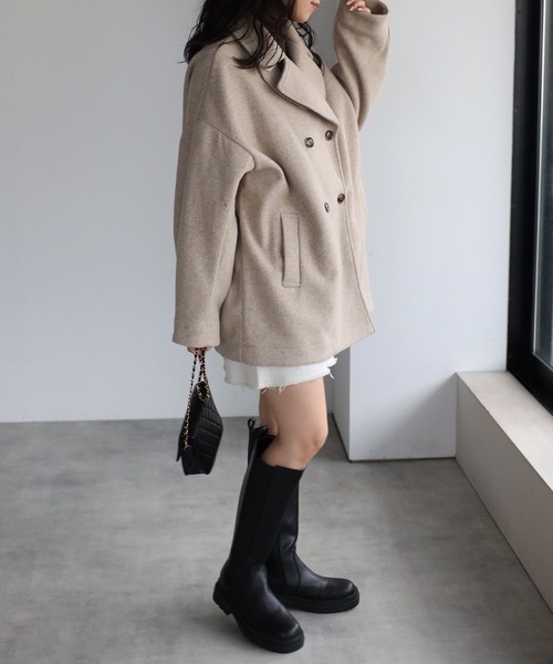 r.(アールドット)の「2way スタンドカラーPコート(ピーコート・レディース・ライトベージュ/アイボリー/グレイッシュベージュ/ダークブラウン/ブラック・FREE)」の17枚目の写真