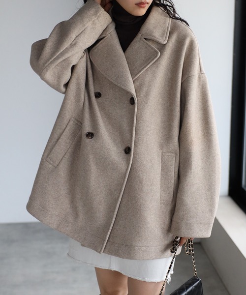 r.(アールドット)の「2way スタンドカラーPコート(ピーコート・レディース・ライトベージュ/アイボリー/グレイッシュベージュ/ダークブラウン/ブラック・FREE)」の6枚目の写真