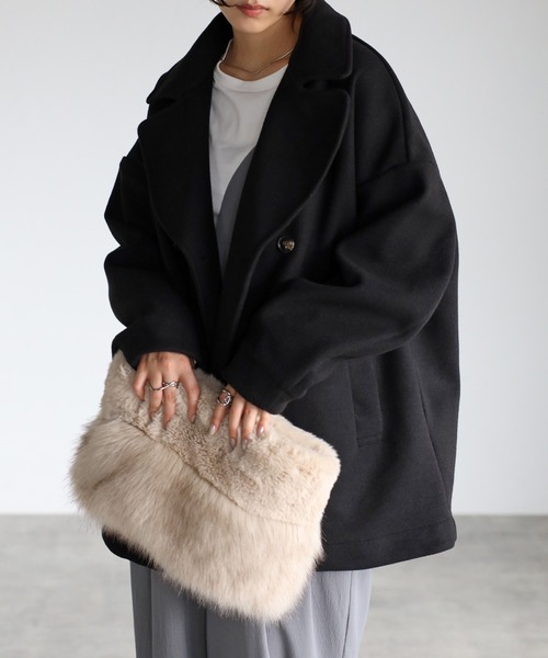 r.(アールドット)の「2way スタンドカラーPコート(ピーコート・レディース・ライトベージュ/アイボリー/グレイッシュベージュ/ダークブラウン/ブラック・FREE)」の7枚目の写真