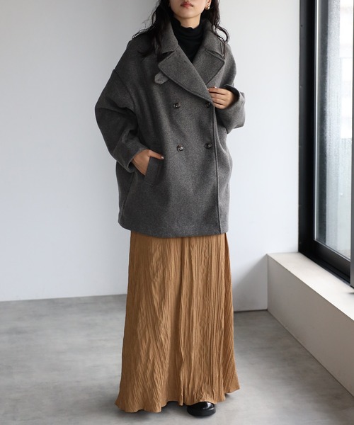 r.(アールドット)の「2way スタンドカラーPコート(ピーコート・レディース・ライトベージュ/アイボリー/グレイッシュベージュ/ダークブラウン/ブラック・FREE)」の8枚目の写真