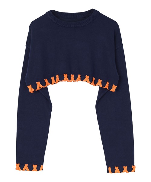 miette(ミエット)の「配色ステッチクロップドニットトップス(ニット/セーター・レディース・グレー/アイボリー/ネイビー/ブラック・FREE)」の14枚目の写真