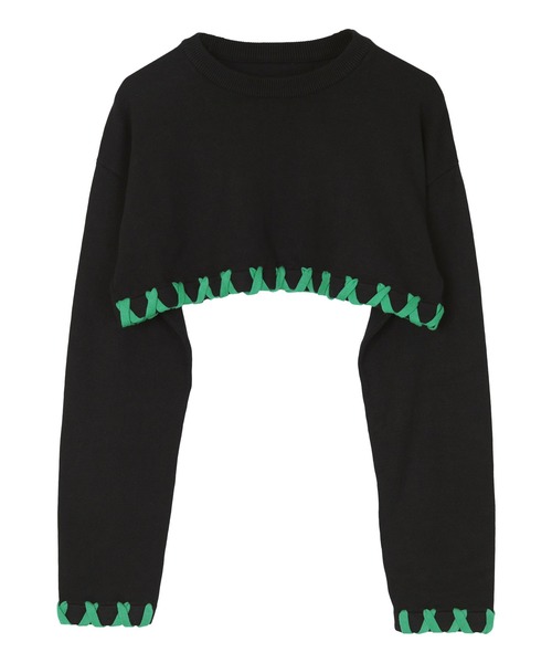 miette(ミエット)の「配色ステッチクロップドニットトップス(ニット/セーター・レディース・グレー/アイボリー/ネイビー/ブラック・FREE)」の12枚目の写真