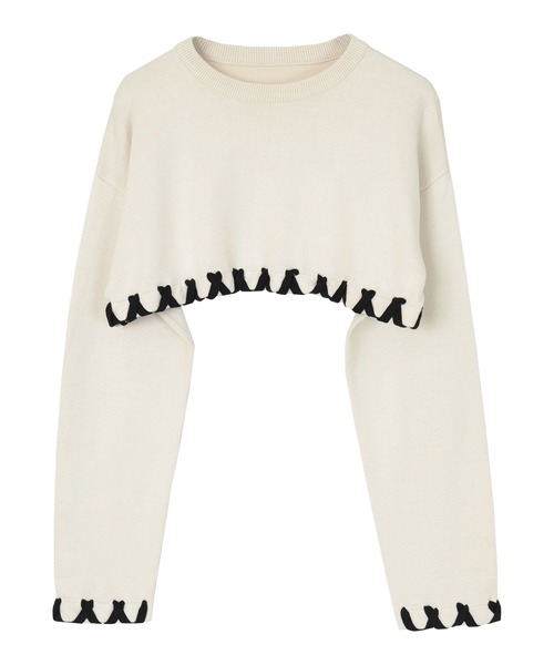 miette(ミエット)の「配色ステッチクロップドニットトップス(ニット/セーター・レディース・グレー/アイボリー/ネイビー/ブラック・FREE)」の11枚目の写真